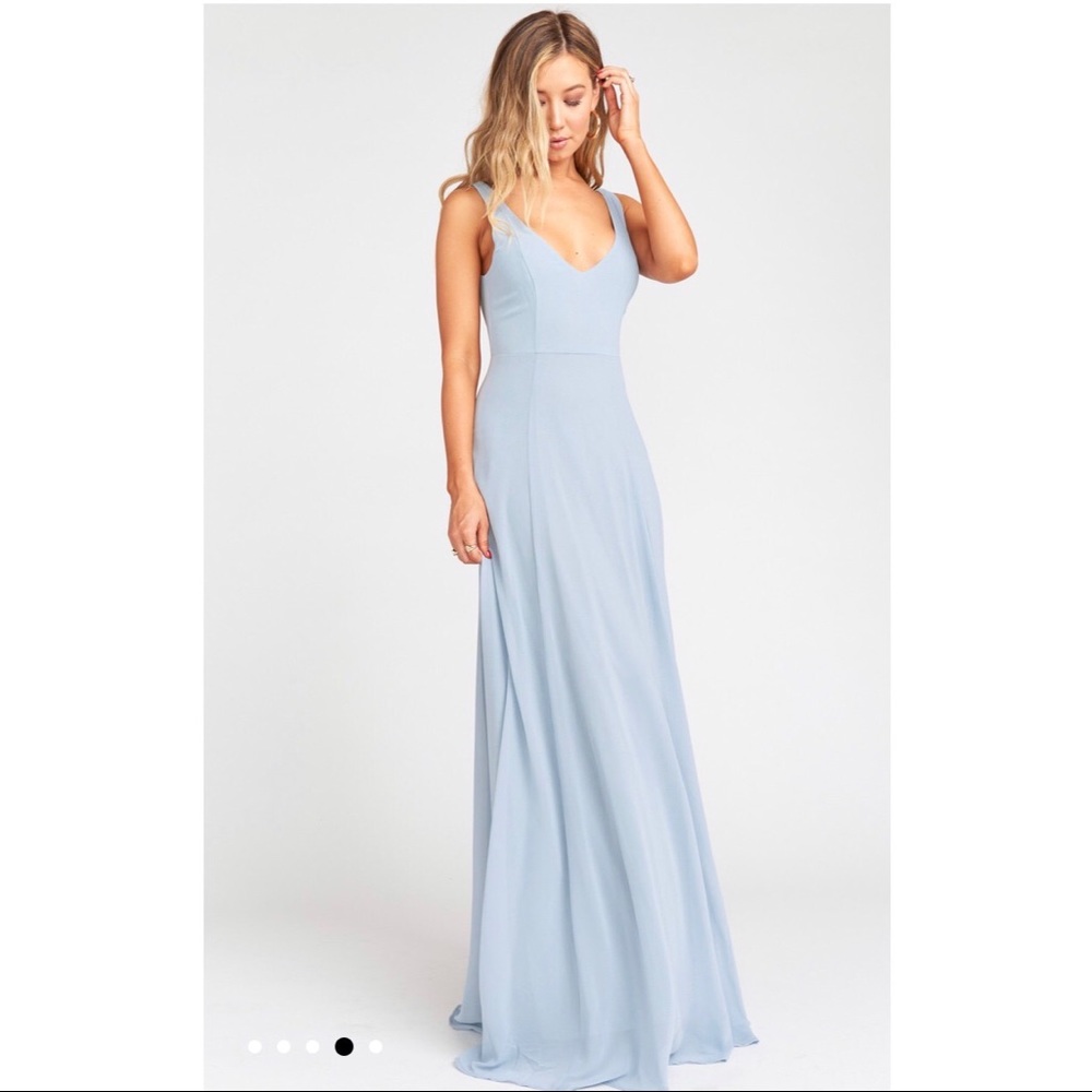 Show me your mumu Jenn maxi in steel blue chiffon